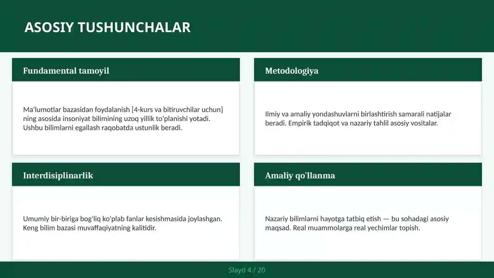 Ma'lumotlar bazasidan foydalanish [4-kurs va bitiruvchilar uchun] 4