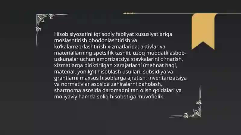 Obodonlashtirish va koʻkalamzorlashtirish xizmatlarini koʻrsatuvchi sub'ektlarda buxgalteriya hisobining xususiyatlari 4