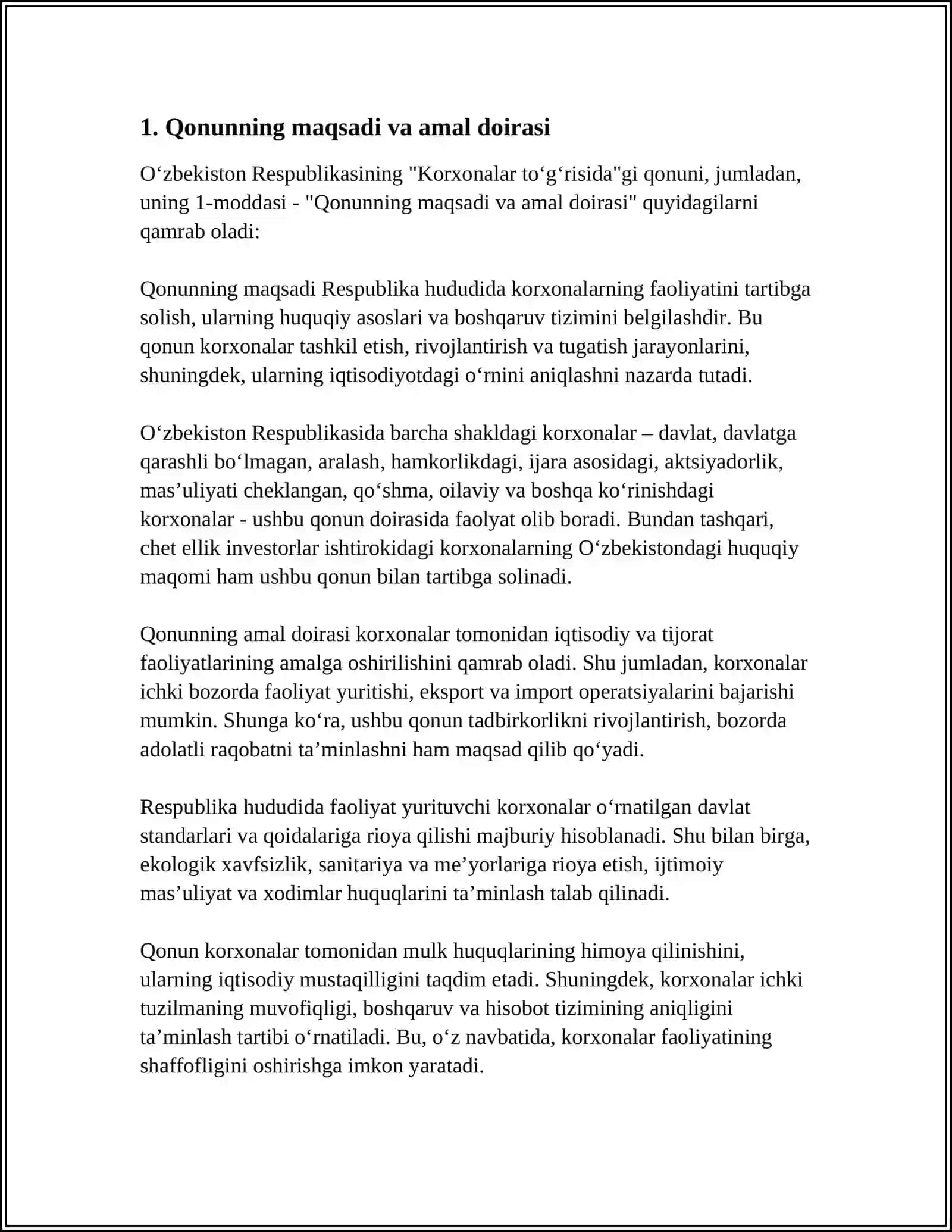 O'ZBEKISTON RESPUBLIKASINING "KORXONALAR TOG'RISIDA"GI QONUNI 4