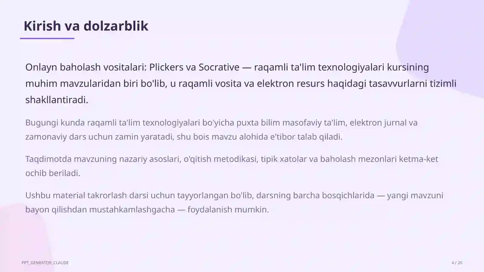 Onlayn baholash vositalari: Plickers va Socrative 4