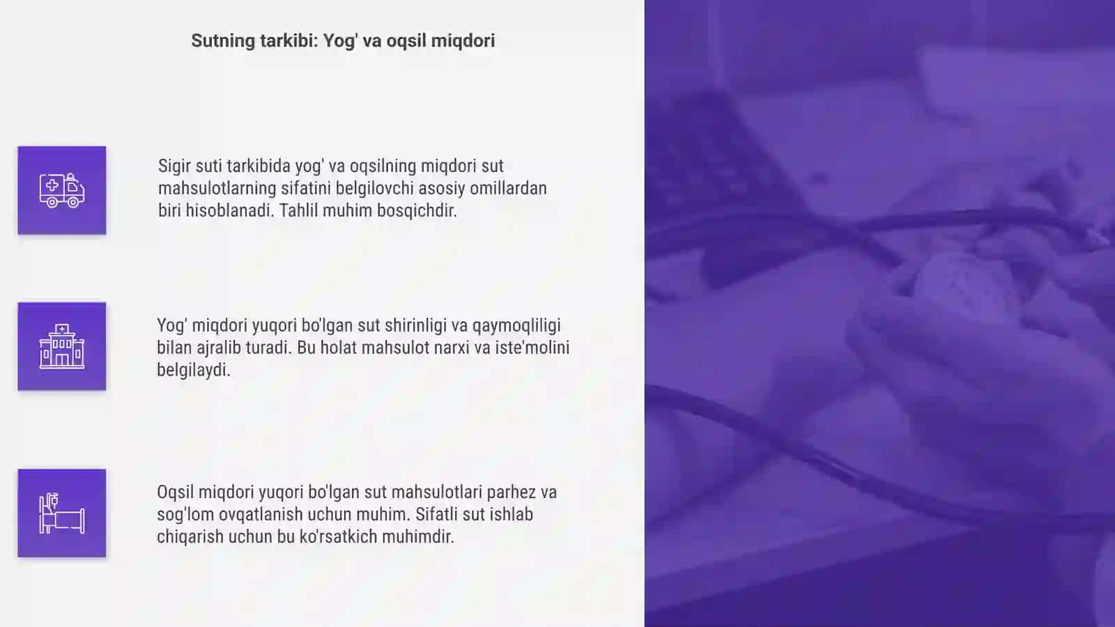 Sigirlarning sut mahsulotini, sutning yog'i va oqsilini hisobga olish va baholash 4