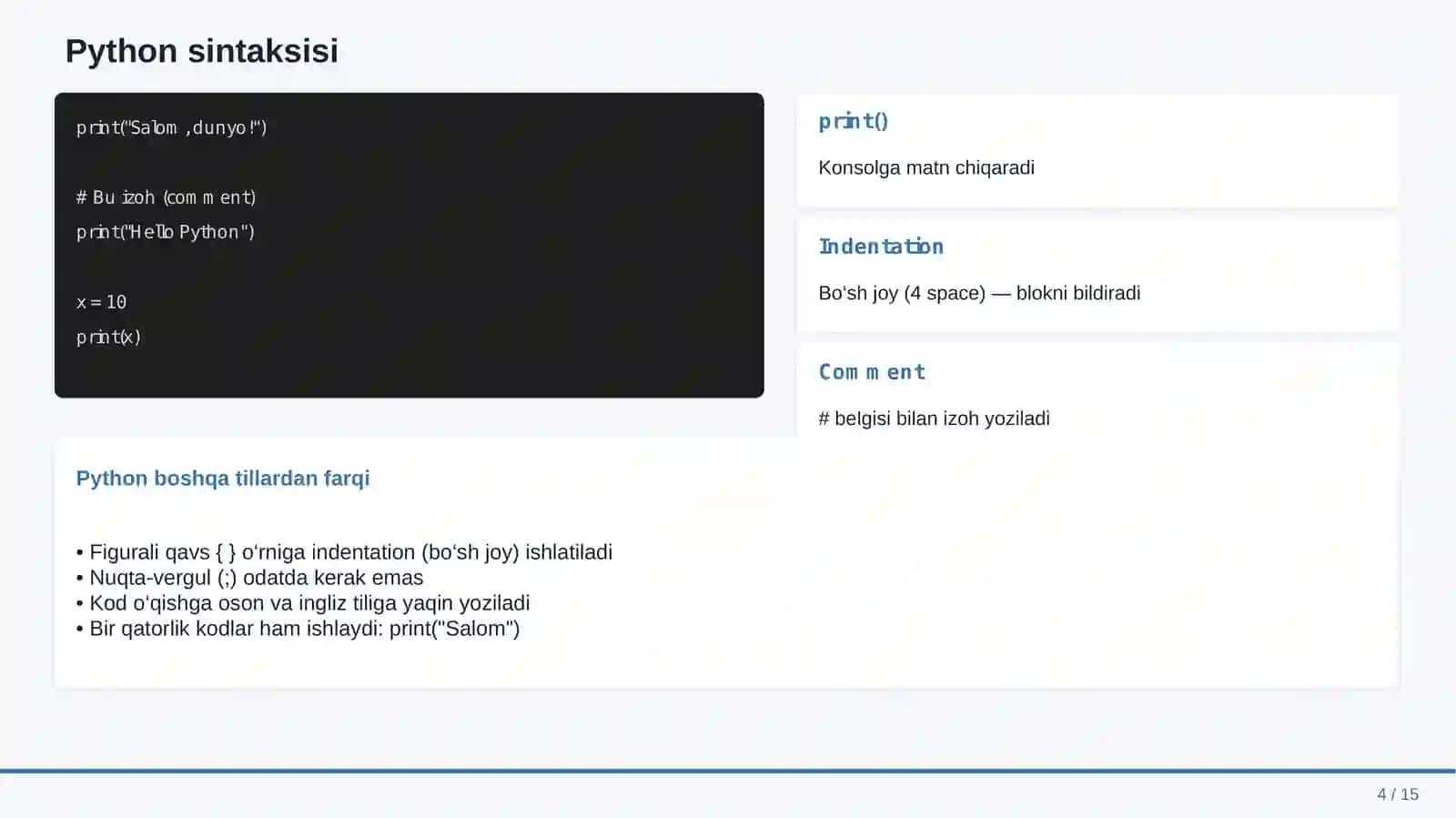PYTHON DASTURLASH TILI VA UNING ASOSLARI 4