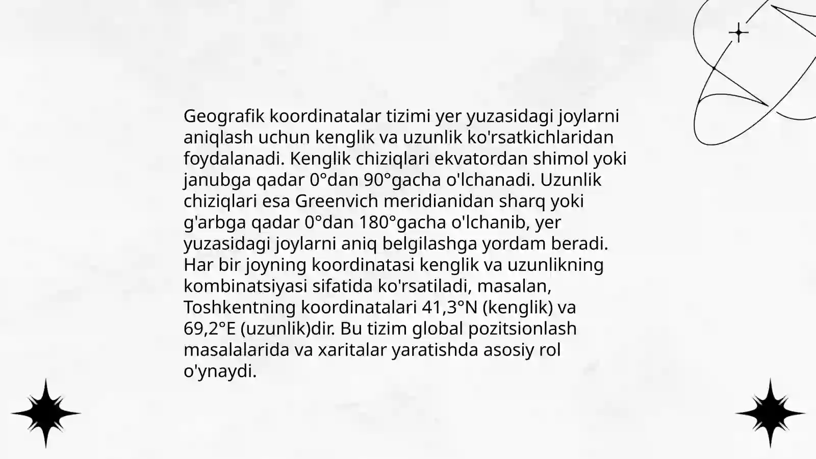 Joy plani va geografik koordinatalar tizimi, oriyentirlash, oriyentirlash burchaklarini oʻrganish 4