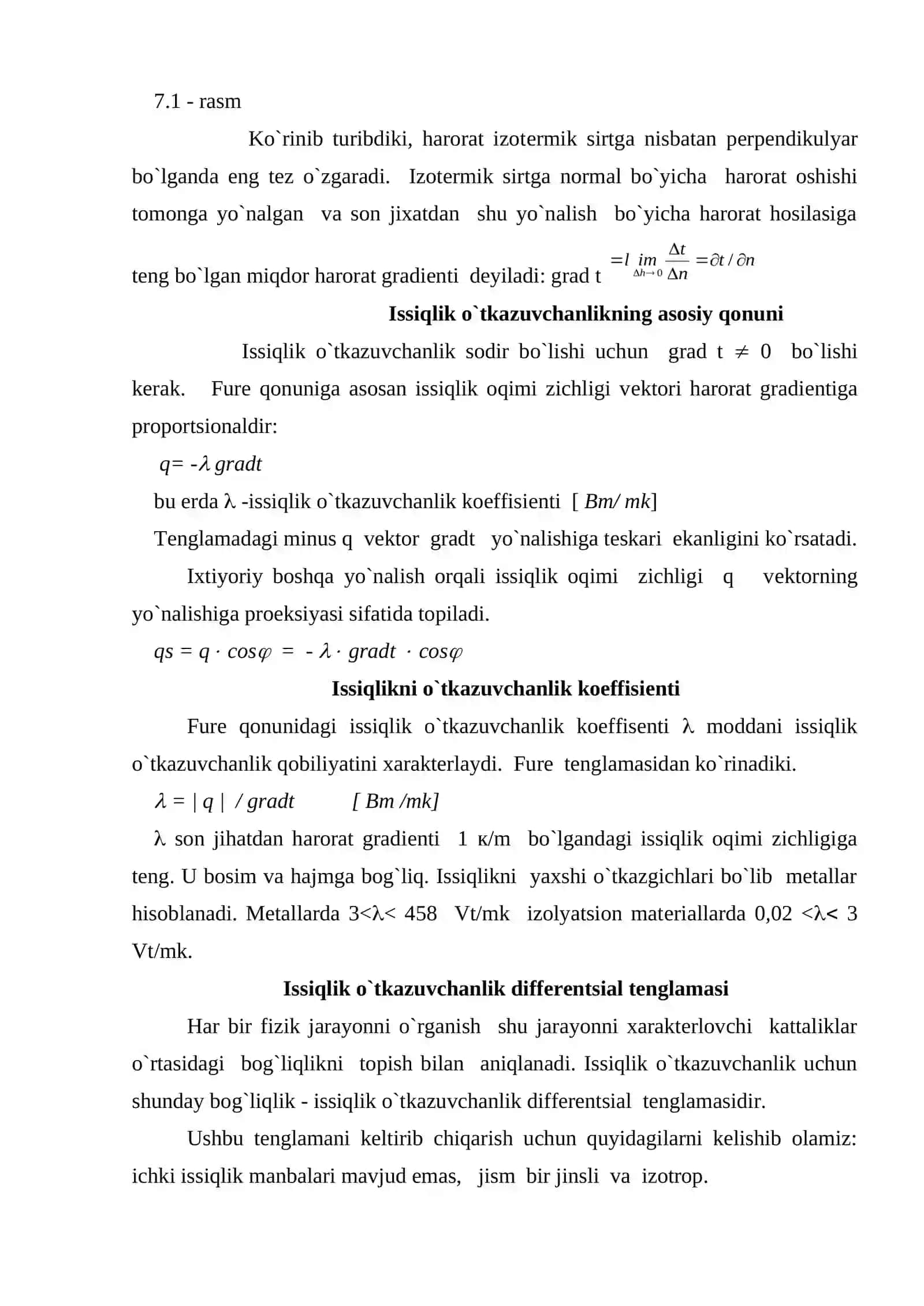 Issiqlik uzatish issiqlik o’tkazuvchanlikning asosiy qoidalari 4