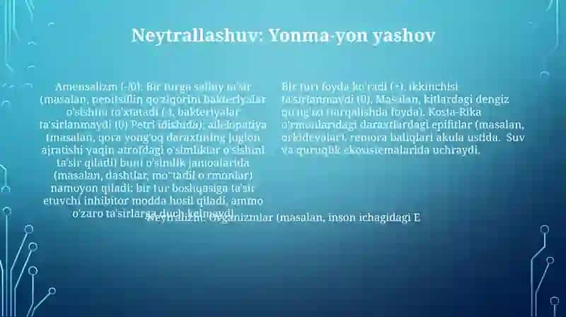Simbiozning ikki turi: kommensalizm va amensalizm 4
