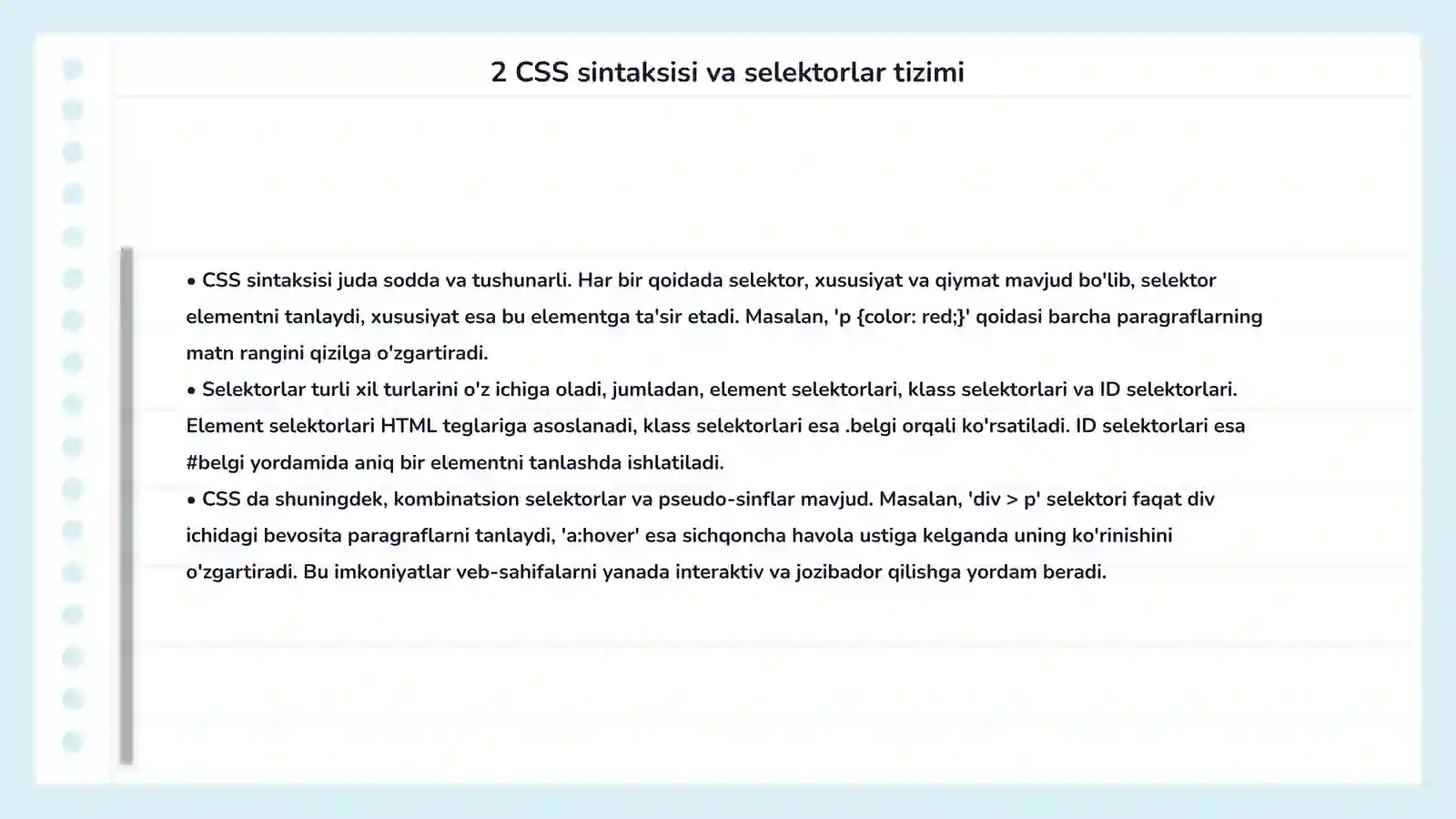 CSS asoslari va sahifani bezash 4