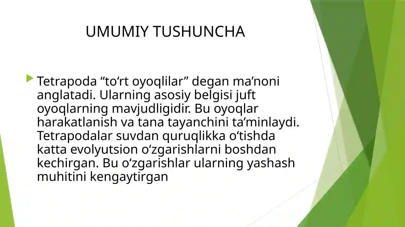 Tetrapodakattasinfigamansubhayvonlarningquruqlikdayashashinita’minlovchimorfofiziologikbelgivaxususiyatlar 4