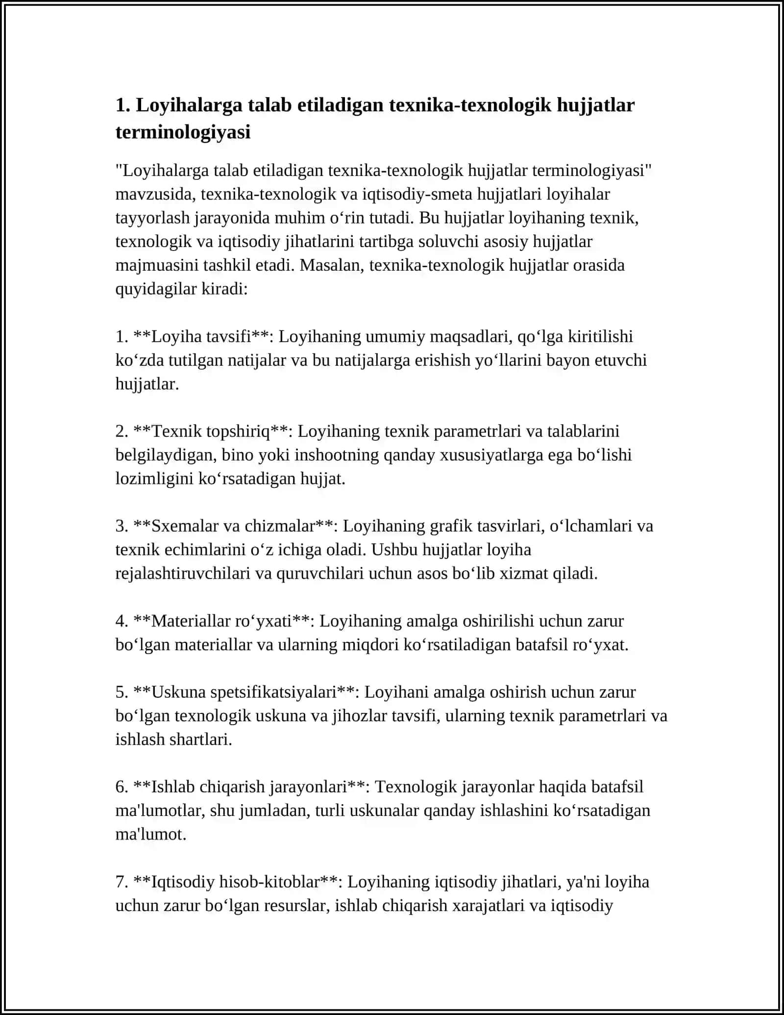 TEXNIKA-TEXNOLOGIK VA IQTISODIY-SMETA XUJJATLARI-LOYIHALARGA TALABLAR MAVZUSIDA KROSSVORD TAYYORLASH 4