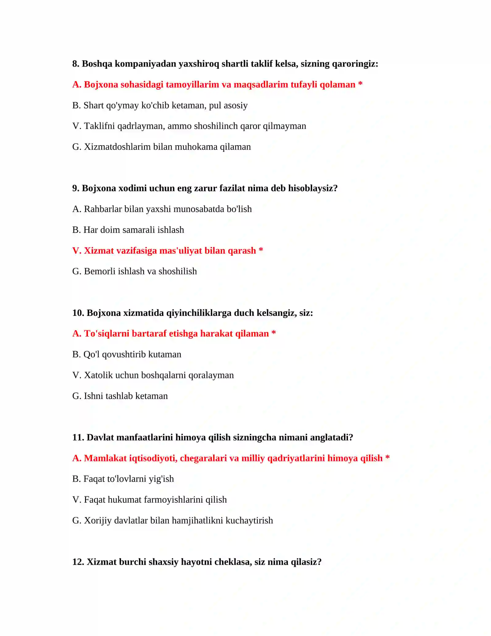 Bojxona ishga kirish savollari Word 4