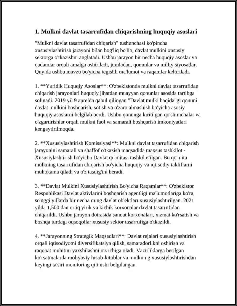 MULKNI DAVLAT TASARRUFIDAN CHIQARISH VA NODAVLAT SHAKLLARIGA O‘TKAZISH JARAYONLARI 4