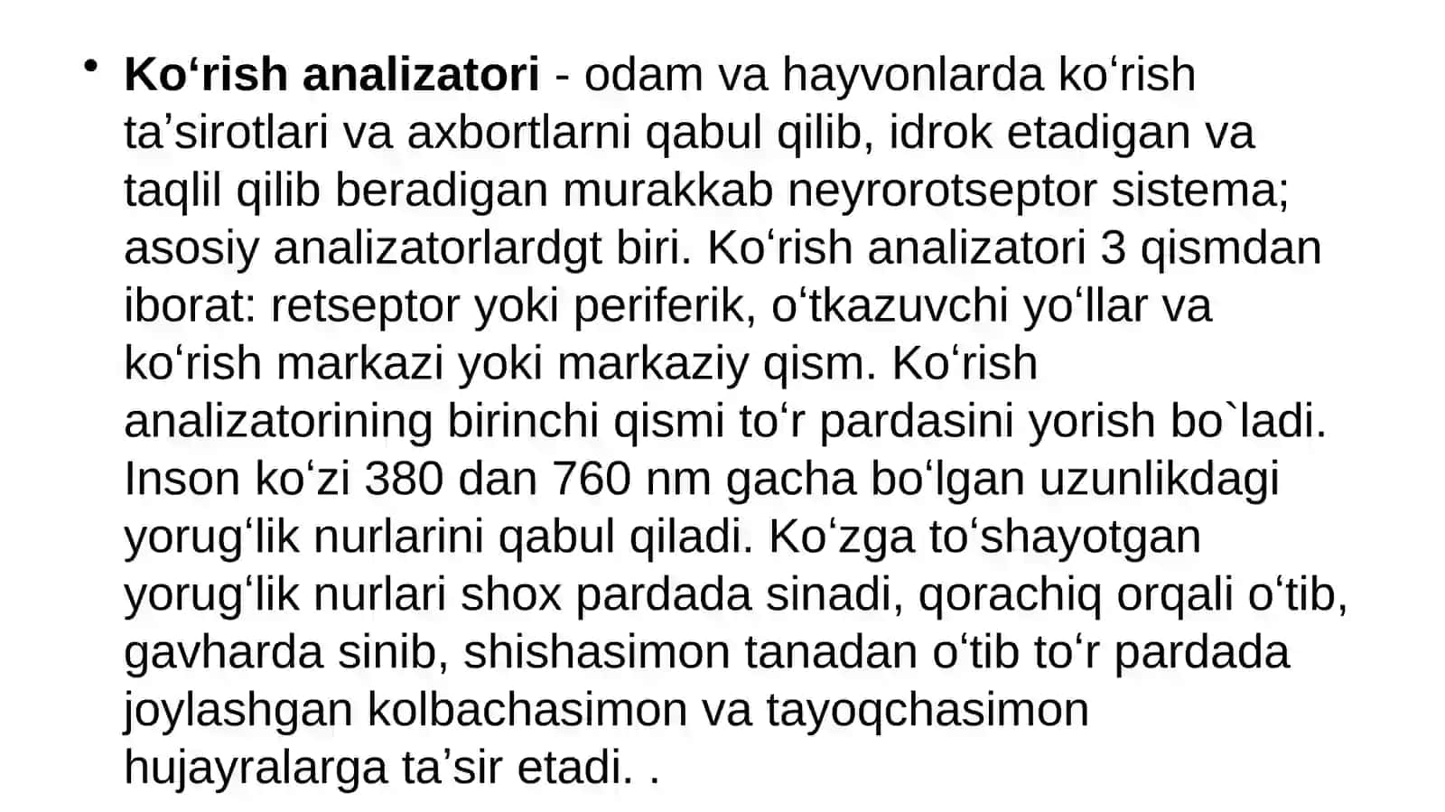 KO’RUV ANALIZATORI.KO’ZNING OPTIK VA RETSEPTOR TIZIMI 4