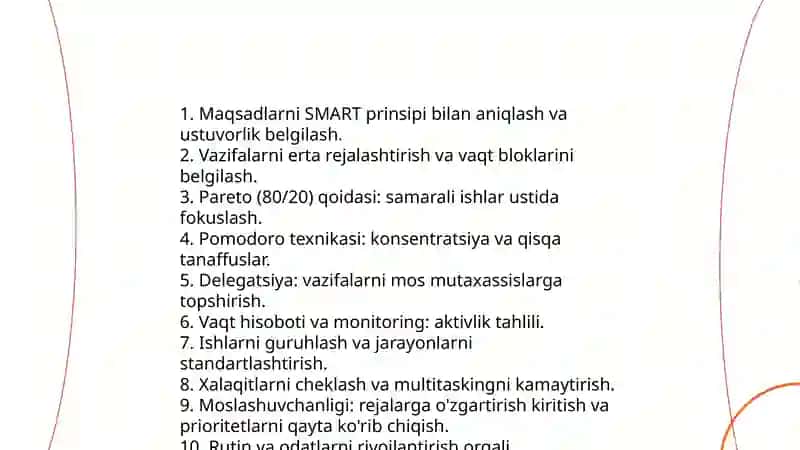 Boshqaruv mehnatini tashkil etish va vaqtni boshqarish amaliyoti 4