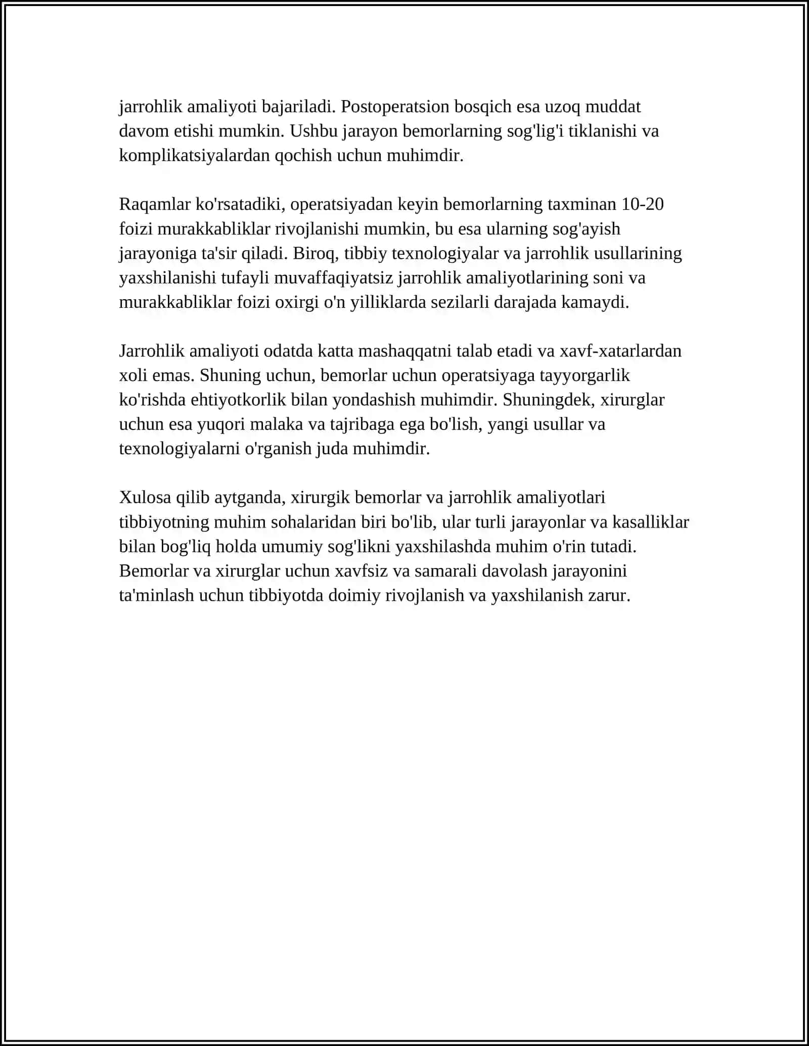 XIRURGIK BEMORLAR. XIRURGIK BEMORLAR UMUMIY PARVARISHI TUSHUNCHASI, TURLARI. XIRURGIK YORDAM TUZILMASI VA UNI TASHKILLASHTIRISH. XIRURGIYA XONASI, TUZILISHI, ULARGA QOʻYILADIGAN TALABLAR, ISHLASH PRINSIPI 4