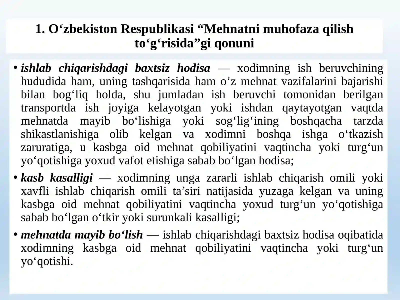 ISHLAB CHIQARISHDA SODIR BO’LADIGAN BAXTSIZ XODISALAR VA KASB KASALLIKLARI 4