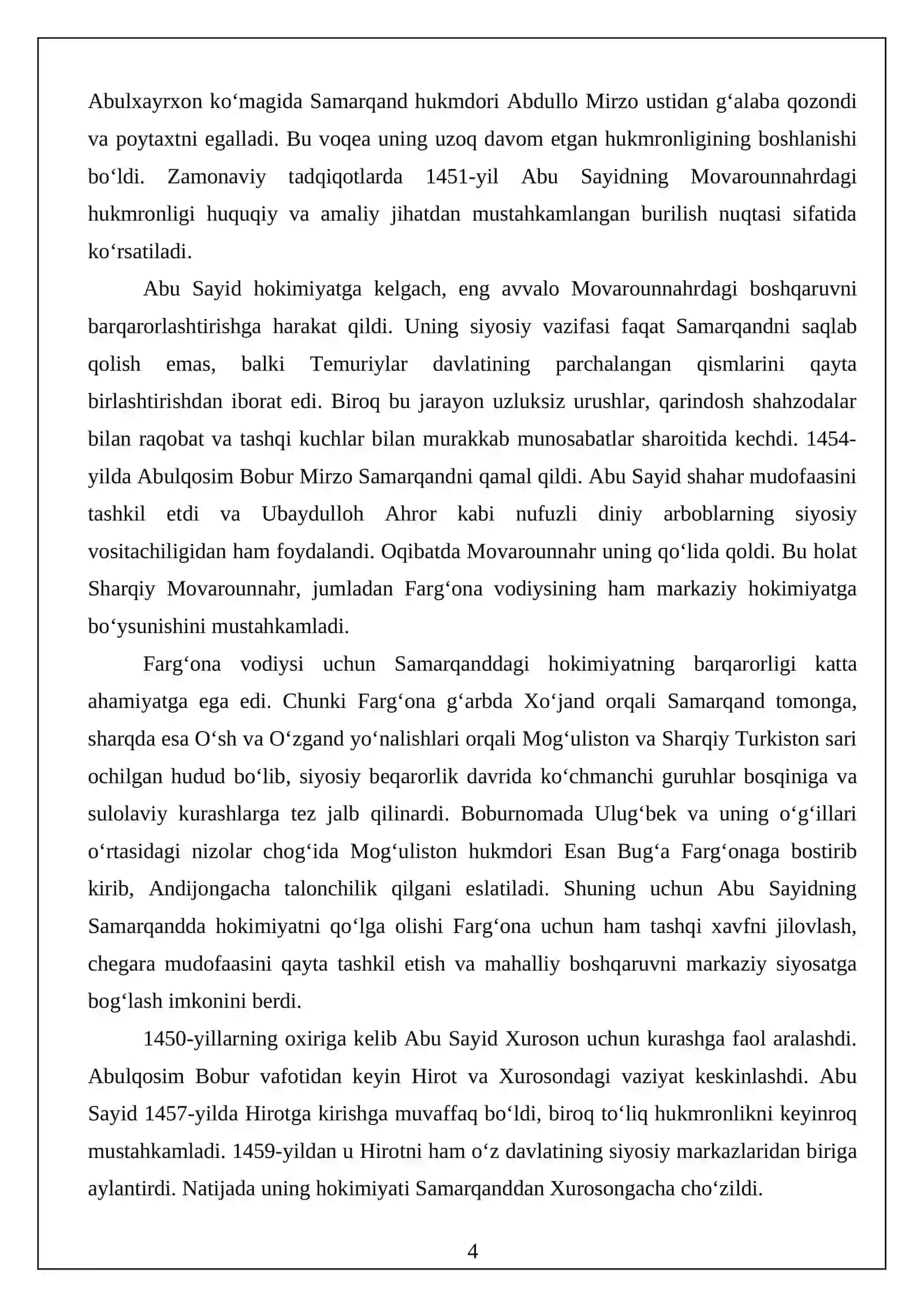Sulton ABU Sayid Mirzo davrida Farg‘ona vodiysi 4