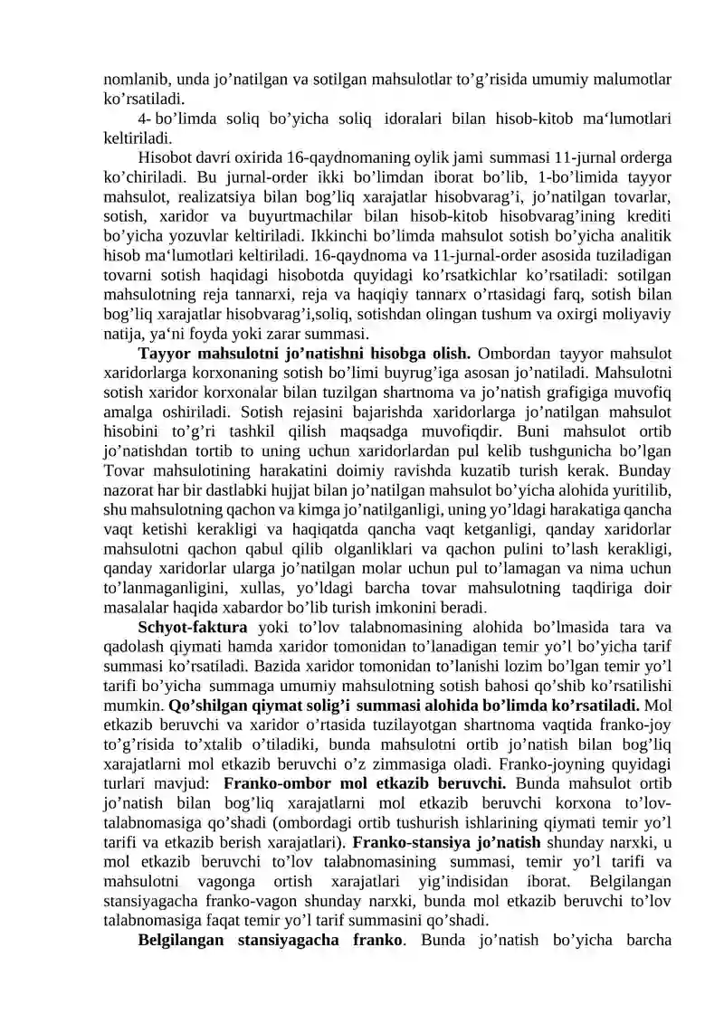 Tayyor mahsulot va uning sotilishini hisobga olish 4