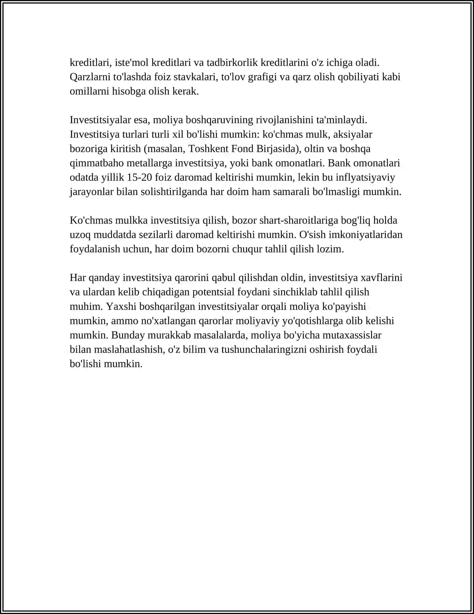 INVESTITSIYALARNING SHAXSIY MOLIYA BOSHQARUVIDAGI AHAMYAT 4