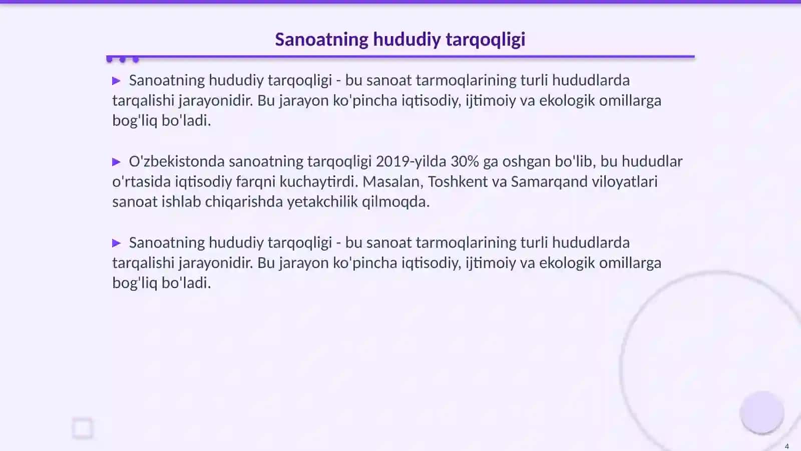 Sanoatning hududiy mujassamlashuv darajasini aniqlash 4