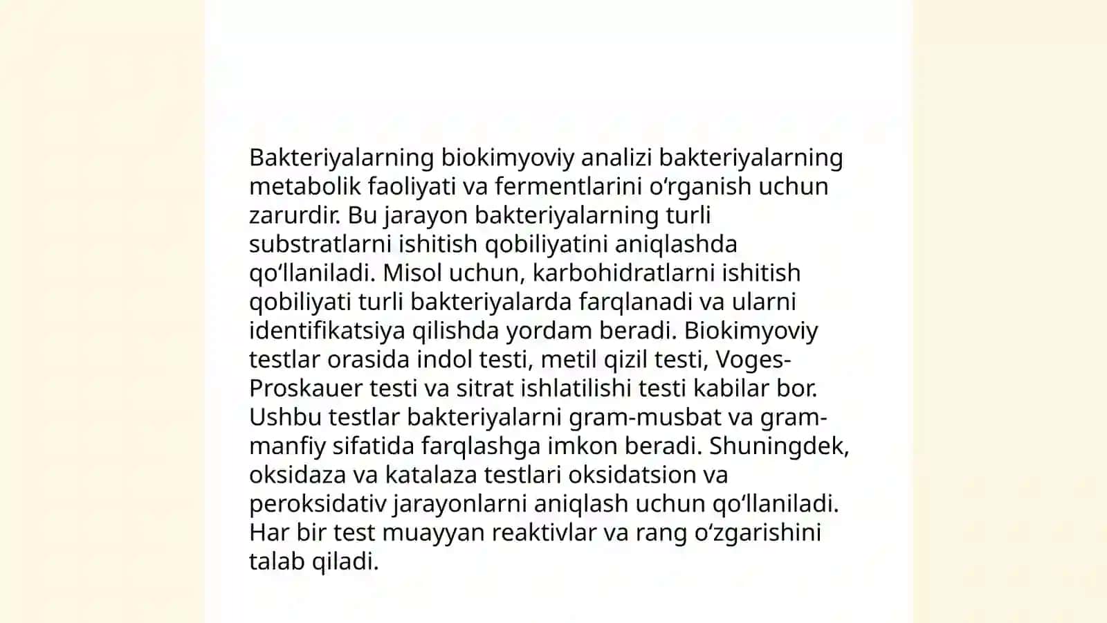 Bakteriyalarni fermentativ, biokimyoviy, serologik xususiyatlari oʻrganish, oziq muhit 4