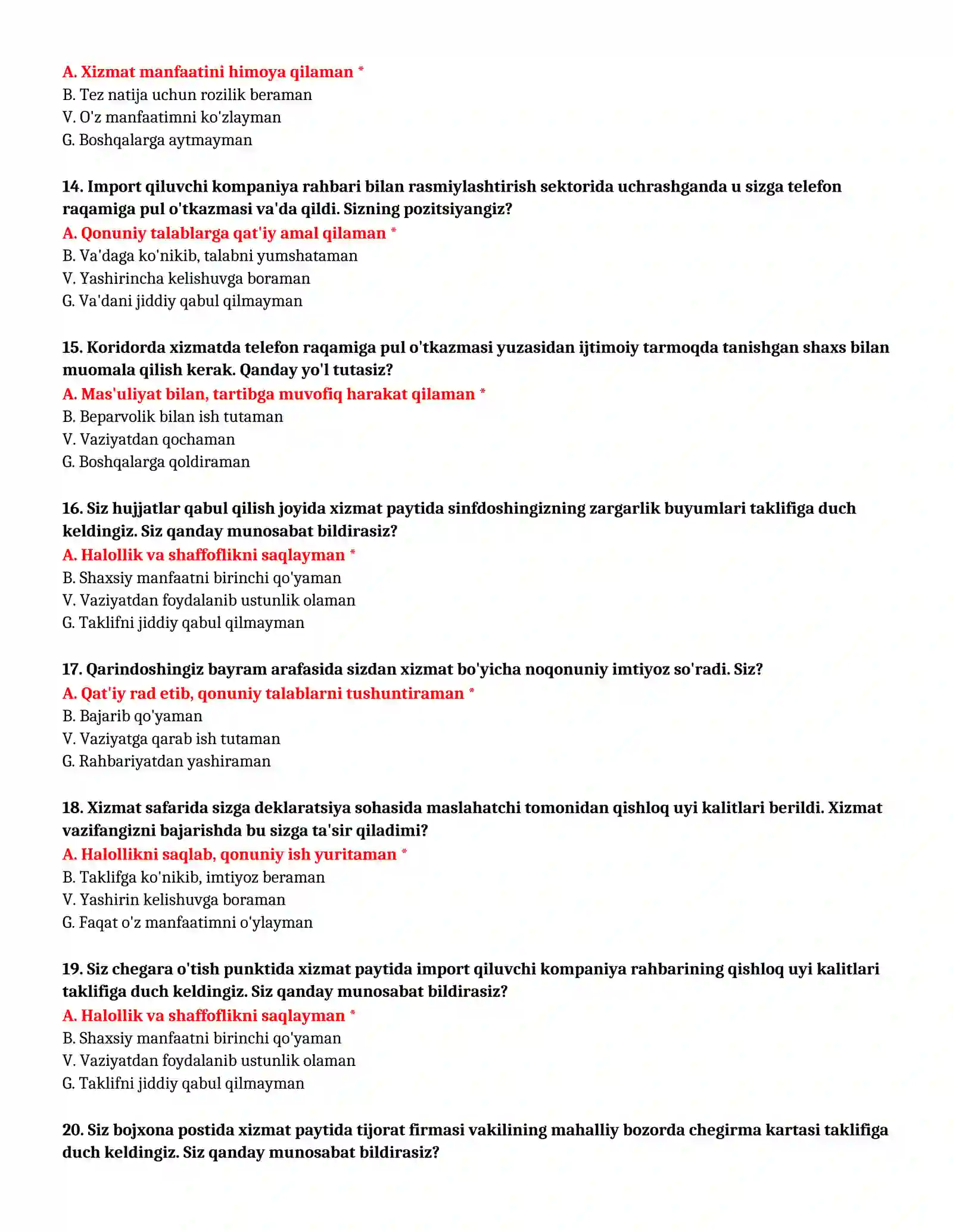 BOJXONA AKADEMIYASI - SUHBAT TESTLARI (№ 23) 4
