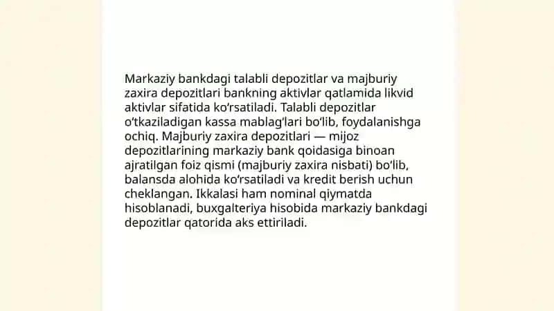 Bank aktivlari tarkibi va ularni balansda joylashishi 4