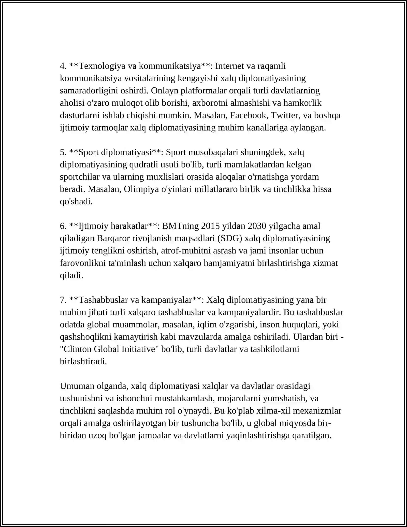 XALQARO MUNOSABATLARDA XALQ DIPLOMATIYASI OʻRNI 4