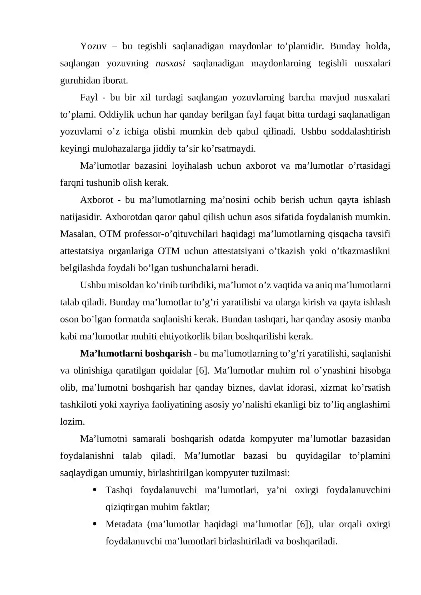 MA’LUMOTLAR BAZASI TEXNOLOGIYALARI FANIDAN 4