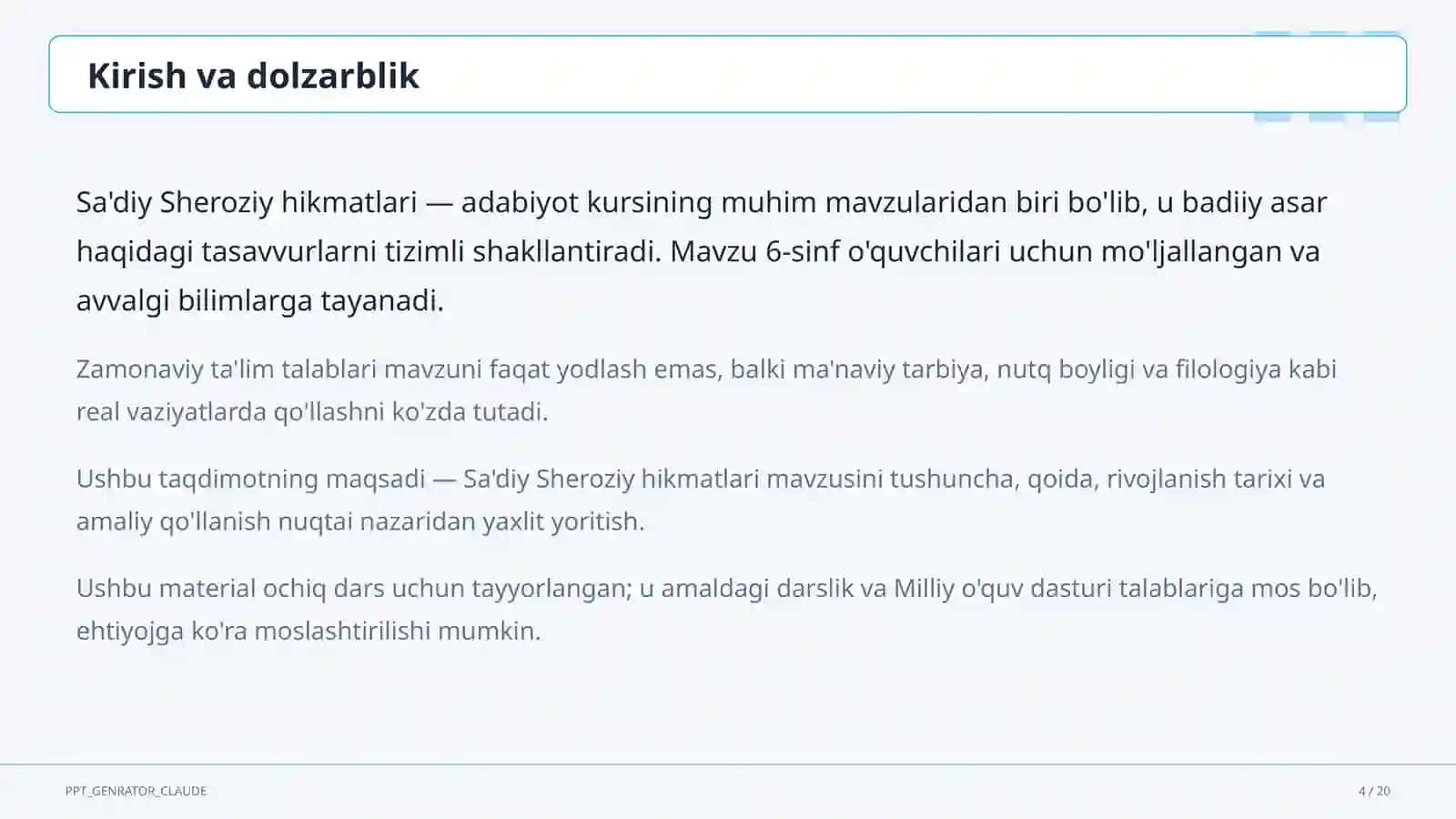 Sa'diy Sheroziy hikmatlari (6-sinf) 4