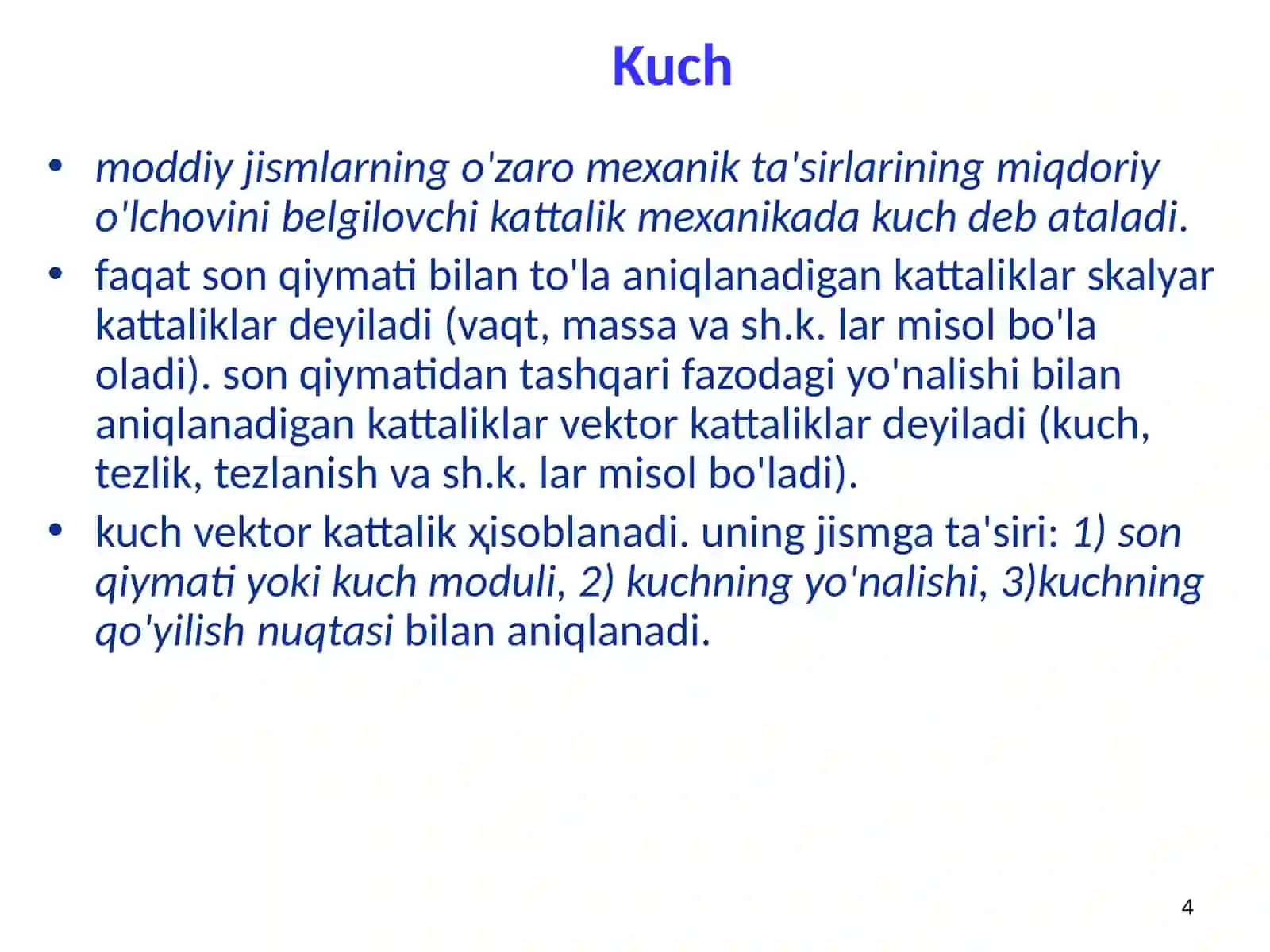 Nazariy mexanika faniga kirish. Kesishuvchi kuchlar sistemasiNazariy mexanika faniga kirish. Kesishuvchi kuchlar sistemasiNazariy mexanika faniga kirish. Kesishuvchi kuchlar sistemasi 4