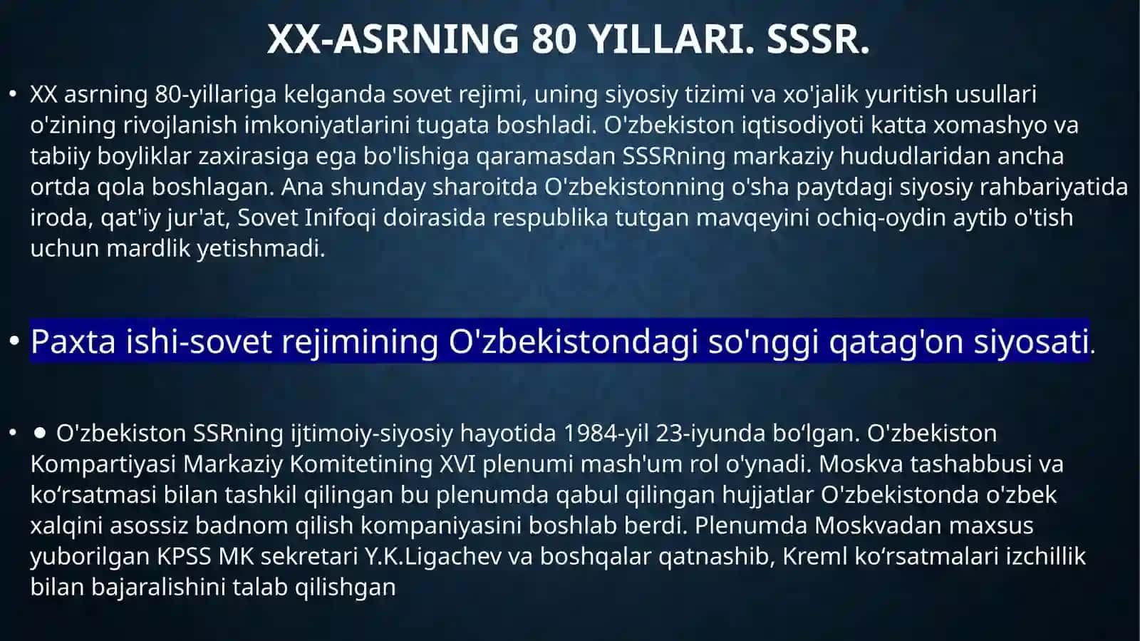O'zbekistonda paxta ishlab chiqarish bo'yicha qibatlari 4