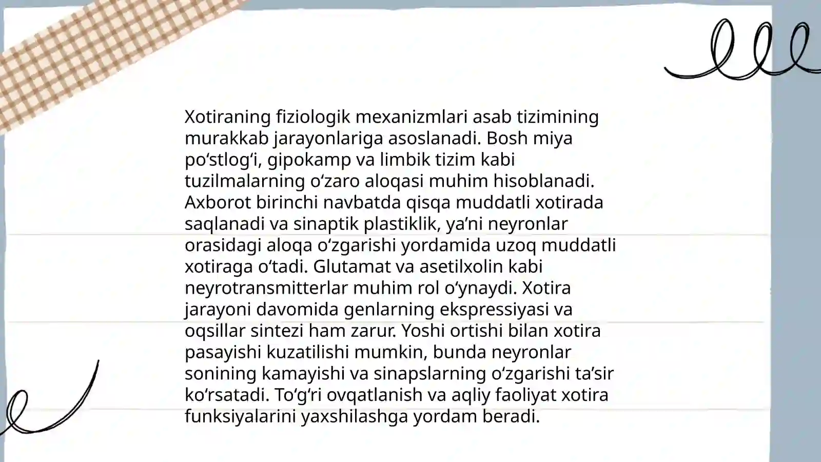 Qisqa va uzoq muddatli xotiraning fiziologik mexanizmlari 4