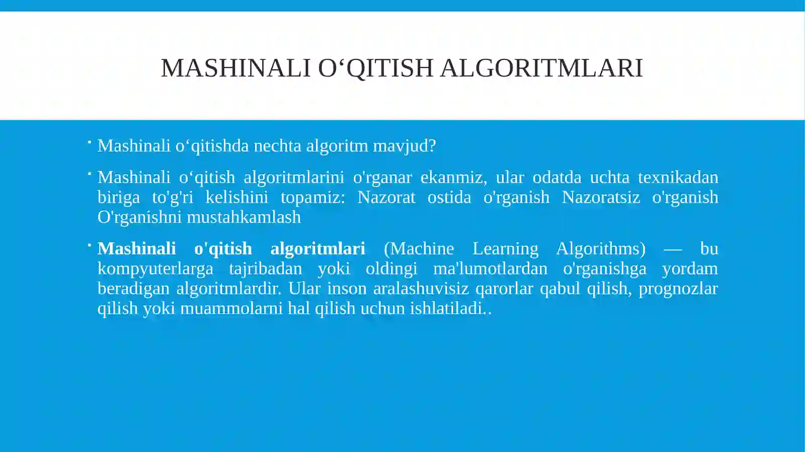 Mashinali o‘qitish algoritmlari 4