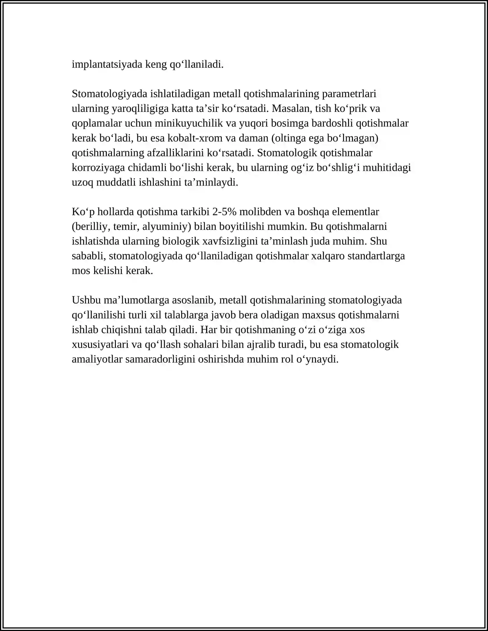 Metall qotishmalarining stomatologiyada qo'llanilishi 4