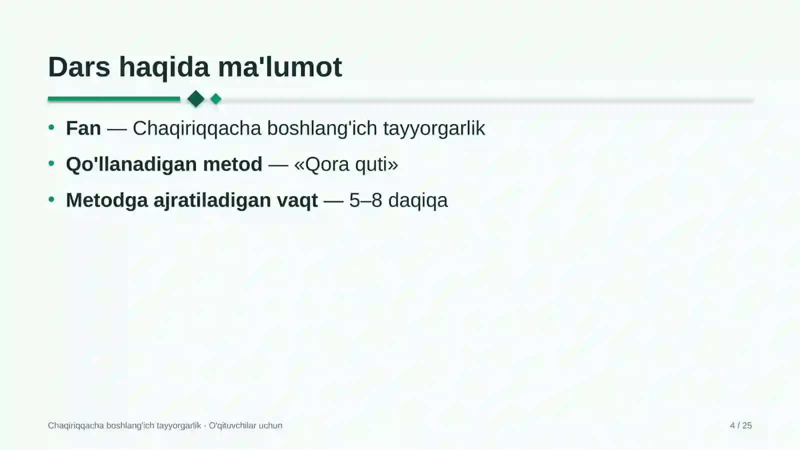 chaqiriqqacha boshlang'ich tayyorgarlik darslarida qora quti metodidan foydalanish 8811 4
