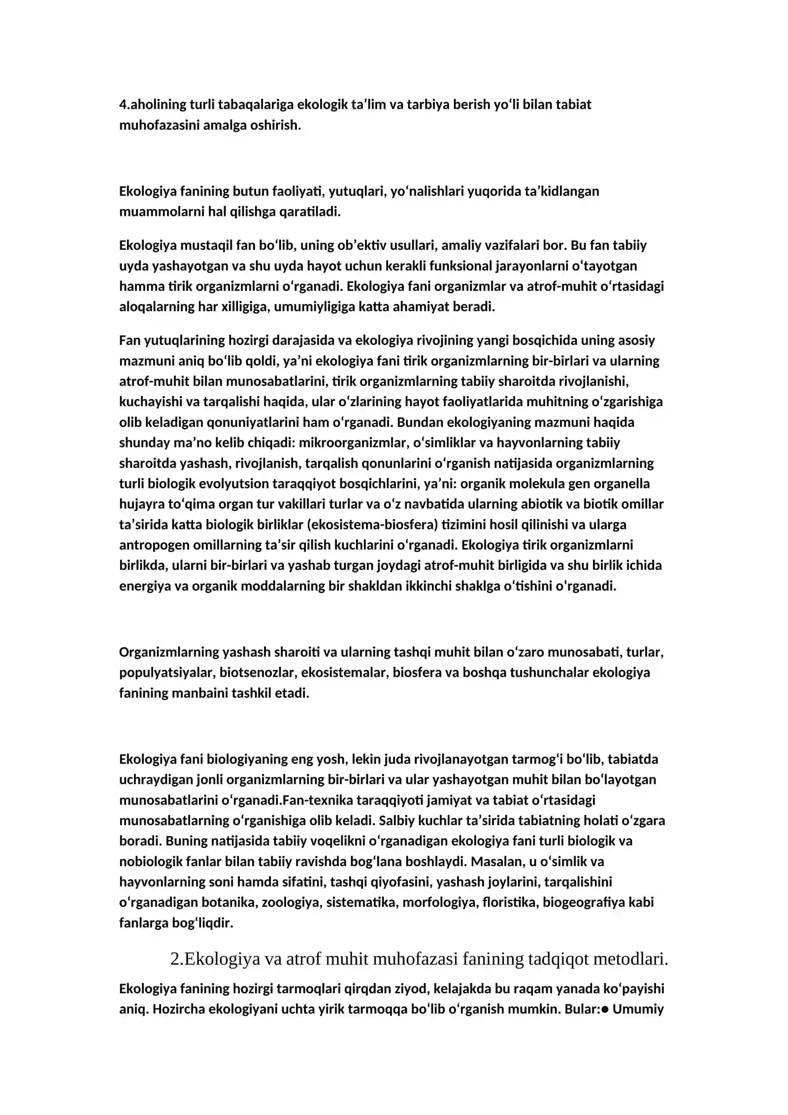 EKOLOGIK MADANIYAT VA BARQAROR TARAQQIYOT ASOSLARI FANIDAN MUSTAQIL TA’LIM MASHG‘ULOTLARI 4