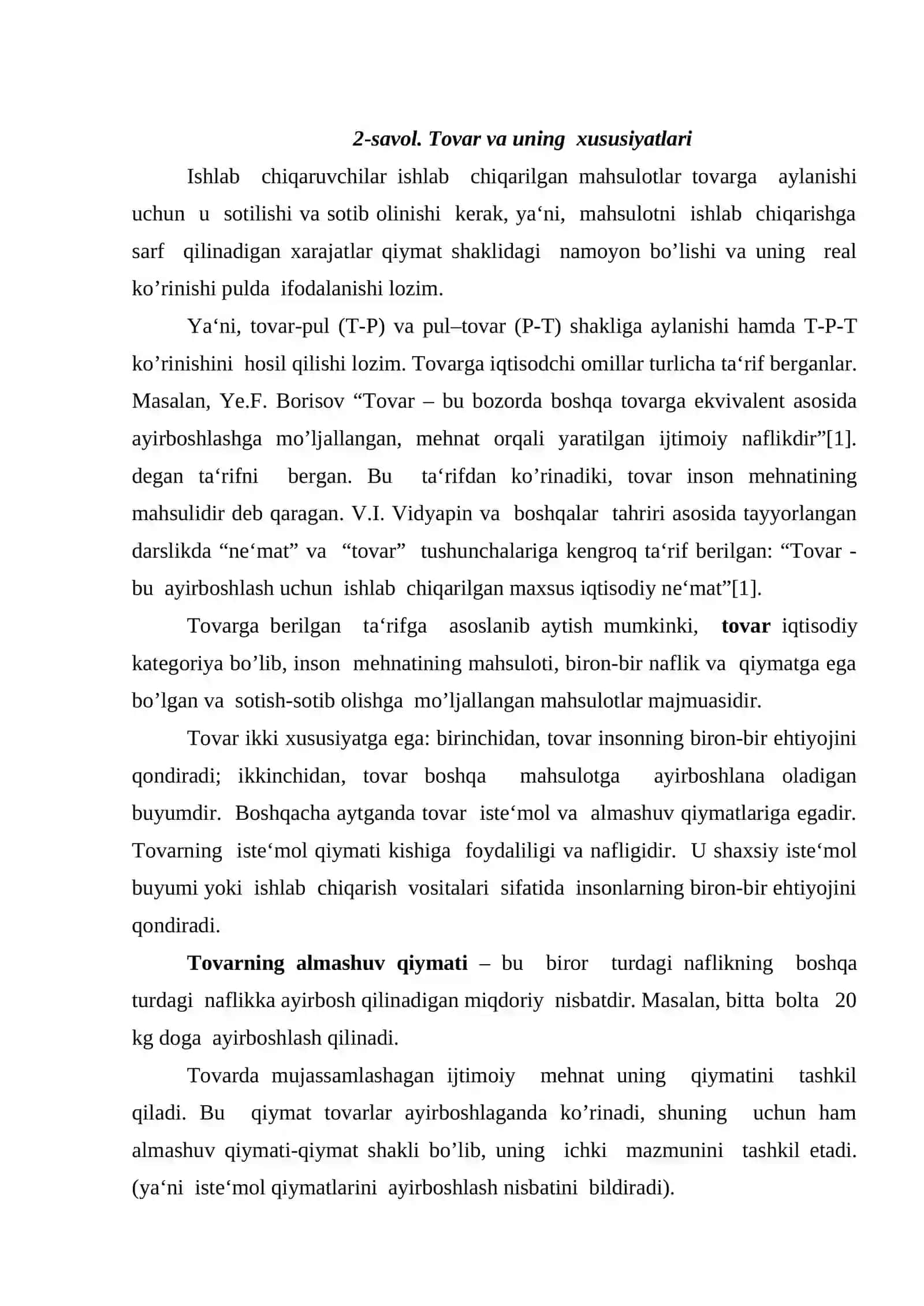 Natural ishlab chiqarishdan tovar ishlab chiqarishga o’tish va uning rivojlanishi 4