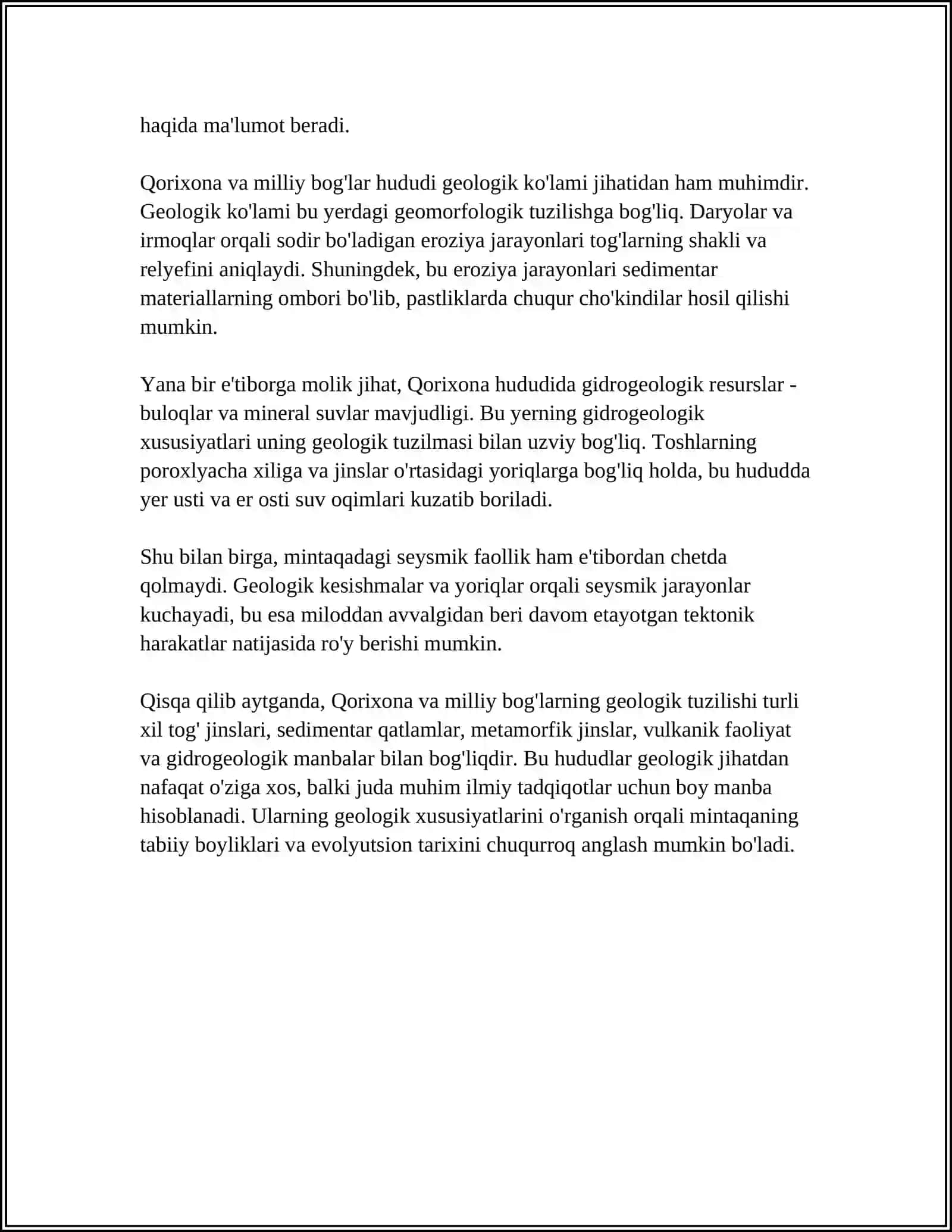 QORIXONA VA MILLIY BOGʻLARNI TASHKIL ETISHNING GEOLOGIK TAMOYILLARI 4