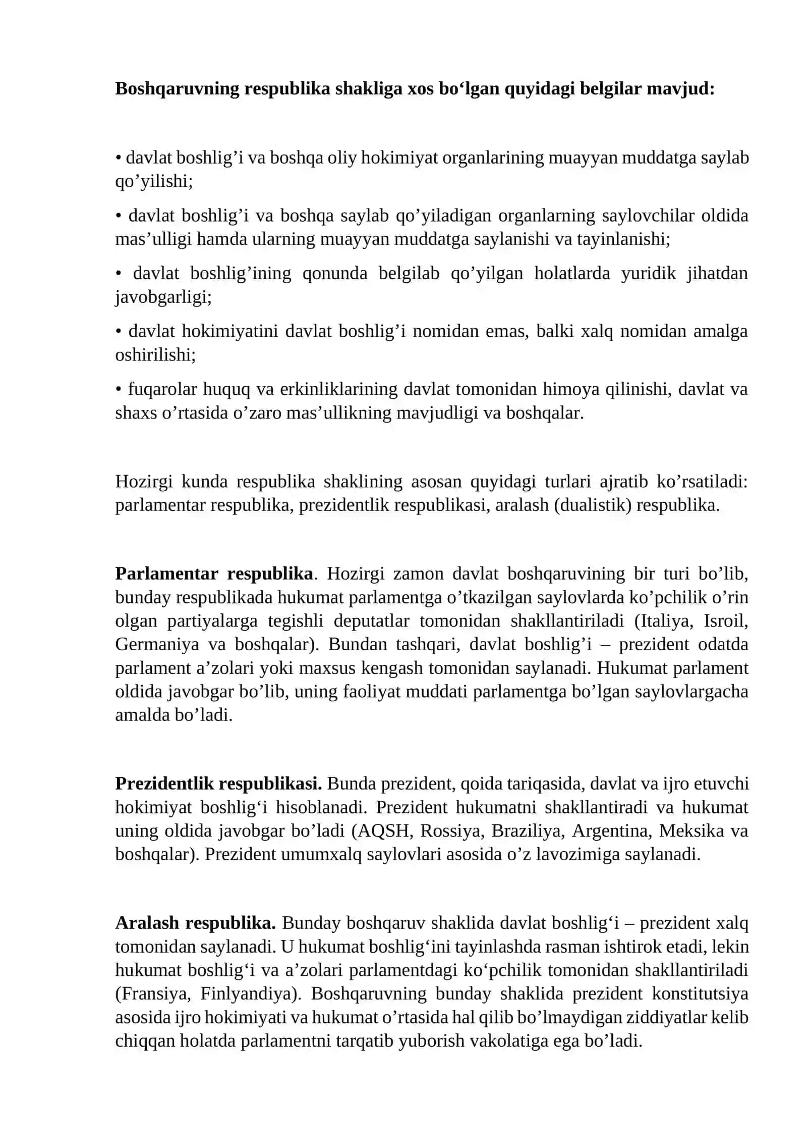 DAVLAT SHAKLLARI: DAVLATNING BOSHQARUV SHAKLI, TUZILISH SHAKLI 4