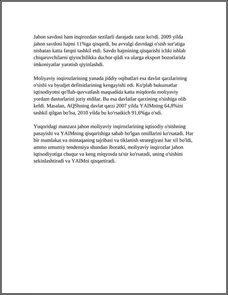 JAHON MOLIYAVIY INQIROZLARNING SALBIY OQIBATLARI 4