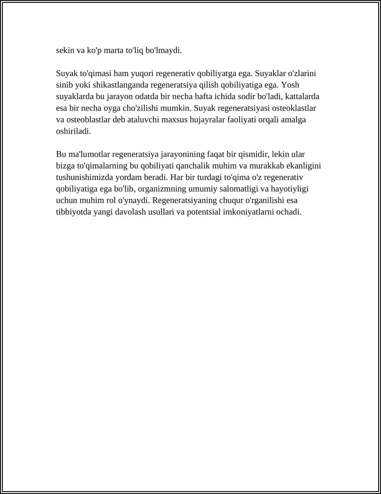 TOʻQIMALARNING FIZIOLOGIK VA REPARATIV REGENERATSIYASI.TOʻQIMALAR OʻZGARUVCHANLIGI CHEGARALARI 4