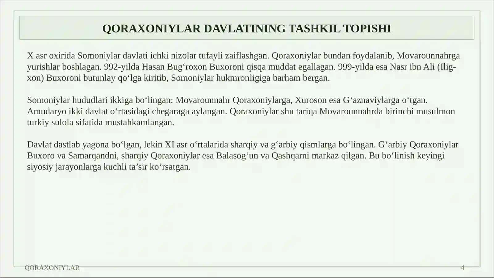 Qoraxoniylar davlatining tashkil topishi va siyosiy rivojlanishi 4