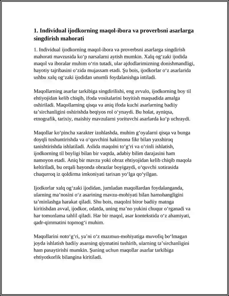 INDIVIDUAL IJODKORNING XALQ OG'ZAKI IJODIDAN FOYDALANISH MAHORATI 4