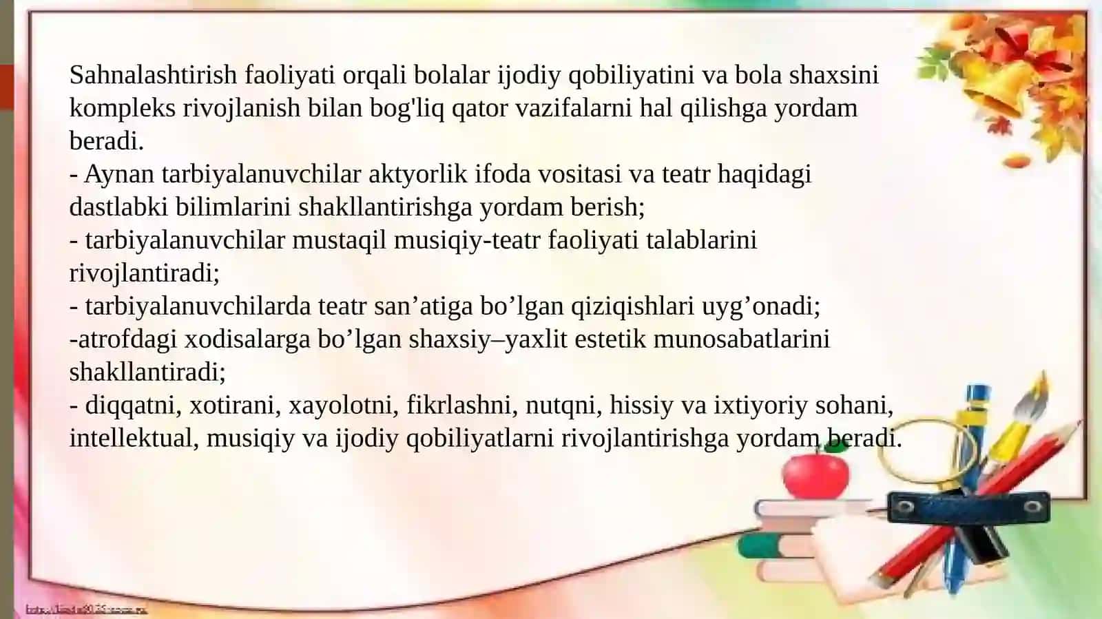 Sahnalashtirish faoliyati jarayonida bolalarda ijodkorlikni rivojlantirishning o’ziga xosligi 4