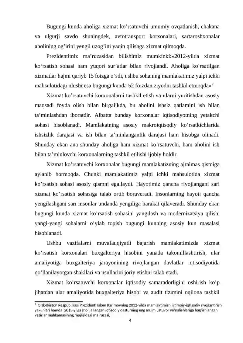 «Xizmat ko’rsatuvchi korxonalarda buxgalteriya hisobi va auditning xususiyatlari» 4
