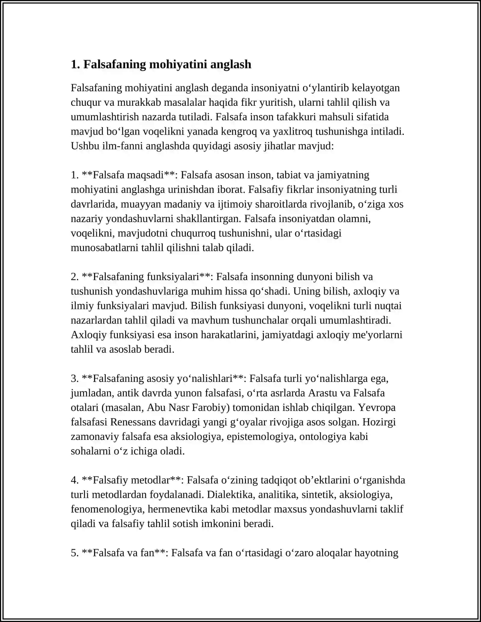 FALSAFANING MOHIYATIGA OID SHARQ VA G'ARB MUTAFAKKIRLARI TA'RIFLARINI TASNIFLASH 4