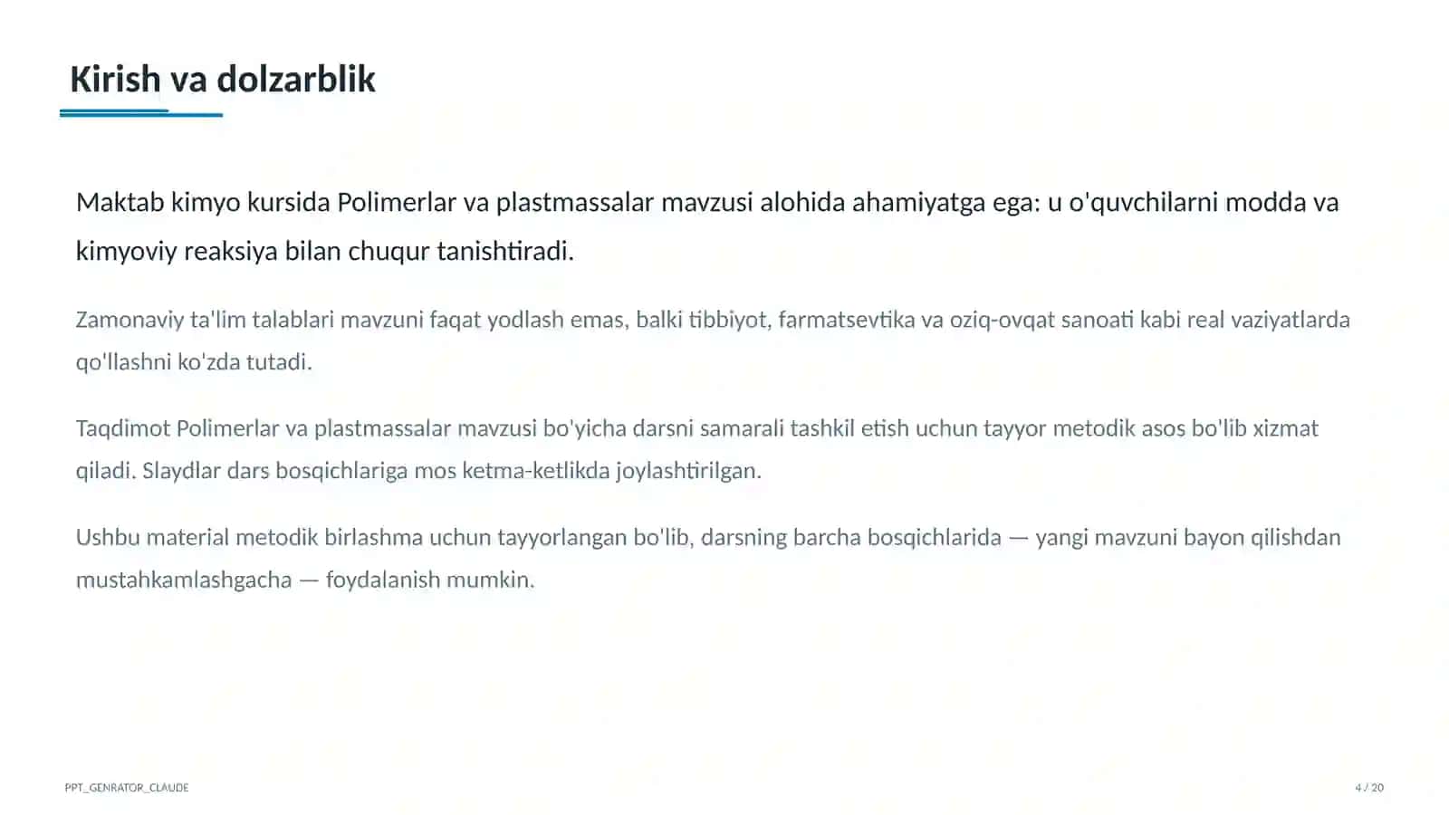 Polimerlar va plastmassalar (11-sinf) 1