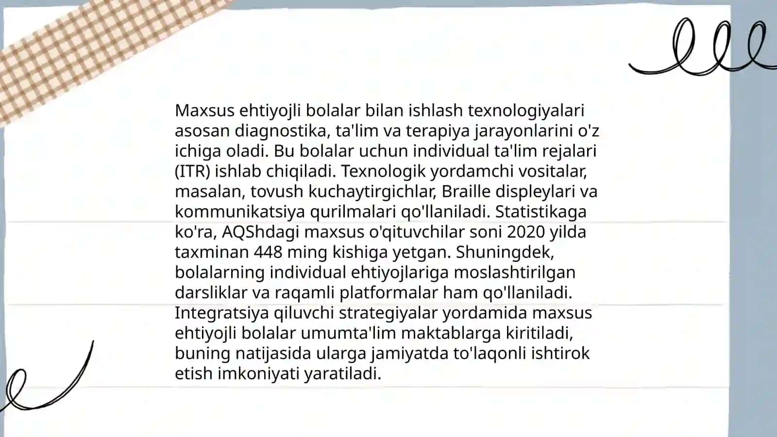 Alohida ta'lim ehtiyojlari uchun moslashtirilgan o'quv dasturlari 4