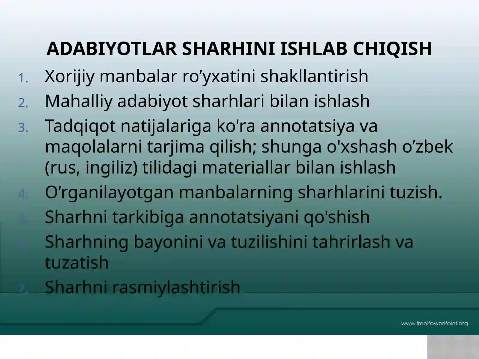 Adabiyotlar va hujjatlarni o‘rganish 4