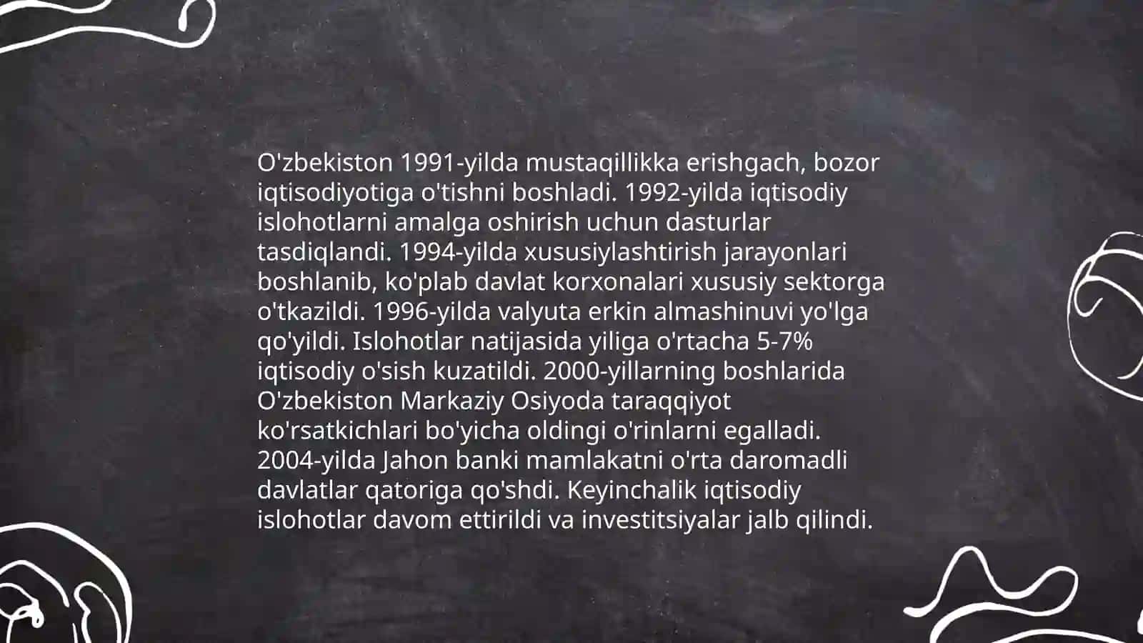 O’zbekistonda bozor iqtisodiyotiga o’tishning zaruriyati va bozor iqtisodiyotining hozirgi holati bo’yicha taqdimot tayyorlash 4