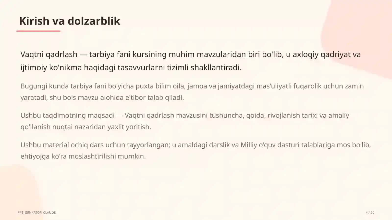 Vaqtni qadrlash (4-sinf) 4